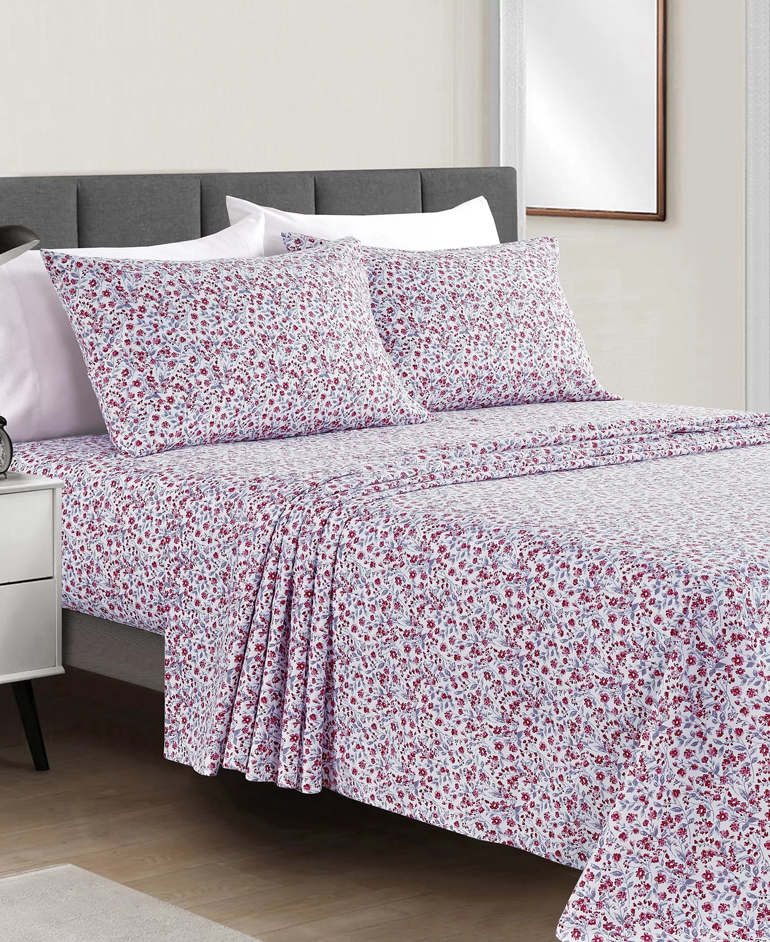 Microfiber Easy Care Printed 4-Piece Sheet Set – Pink Floral-Queen