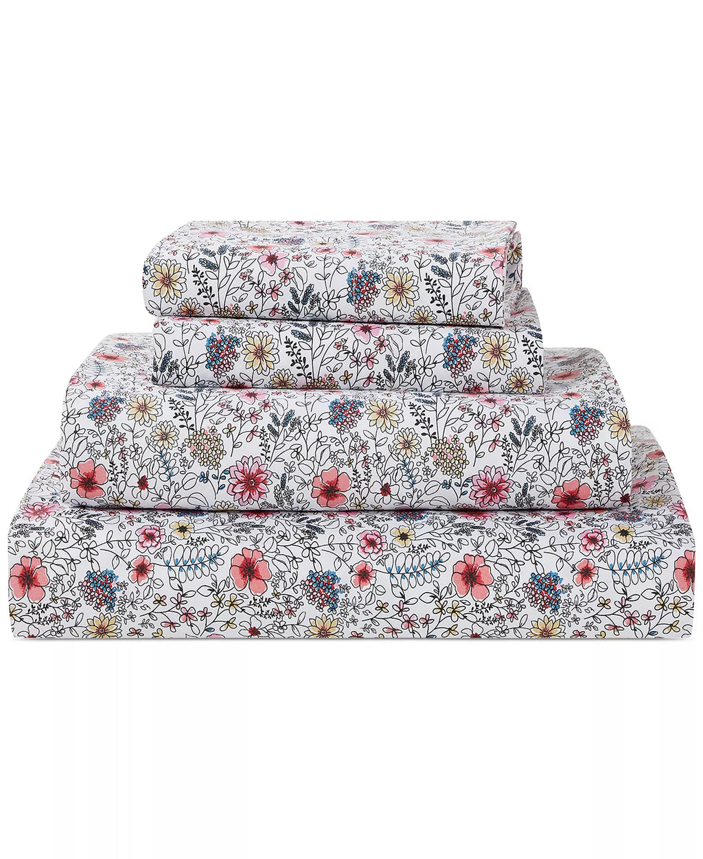Microfiber Easy Care Printed 4-Piece Sheet Set – Sketch Floral -Queen