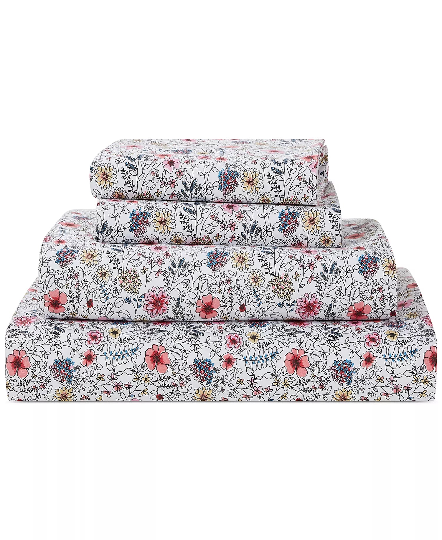 Microfiber Easy Care Printed 4-Piece Sheet Set – Sketch Floral -Queen