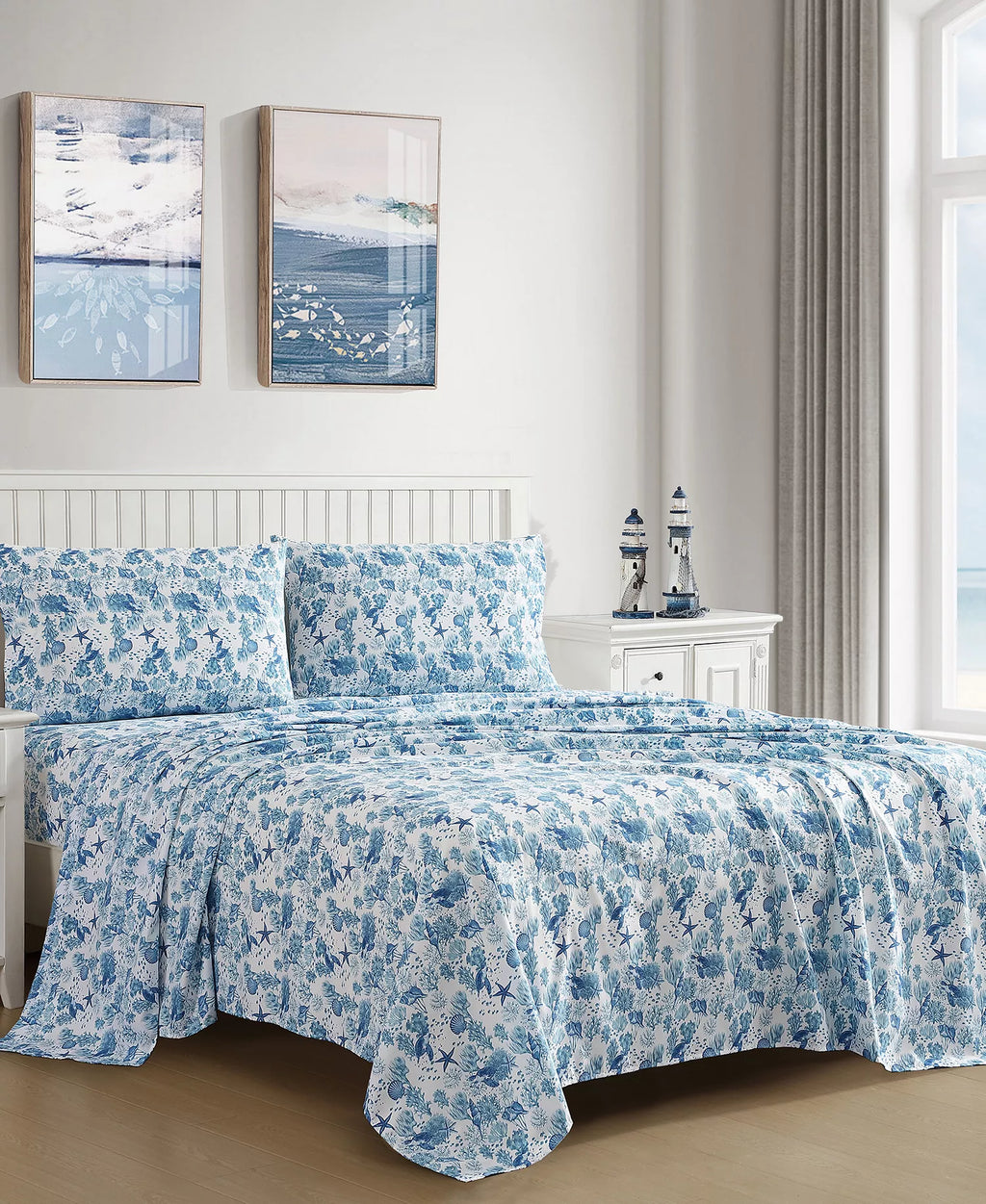 Coastal Printed 4-Piece Sheet Set – Nautical Turtles-Queen